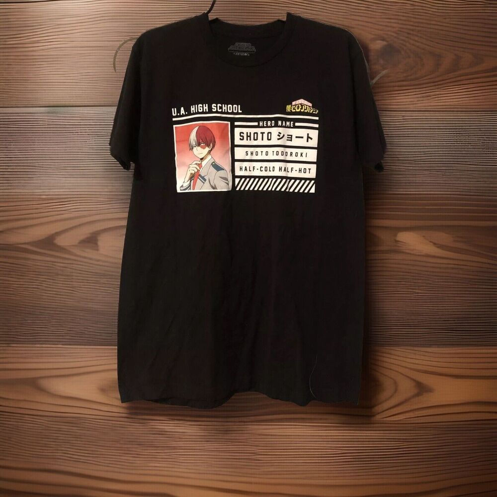 My Hero Academia Shoto Todoroki U.A. High School ID L T-Shirt Black Men's Tee